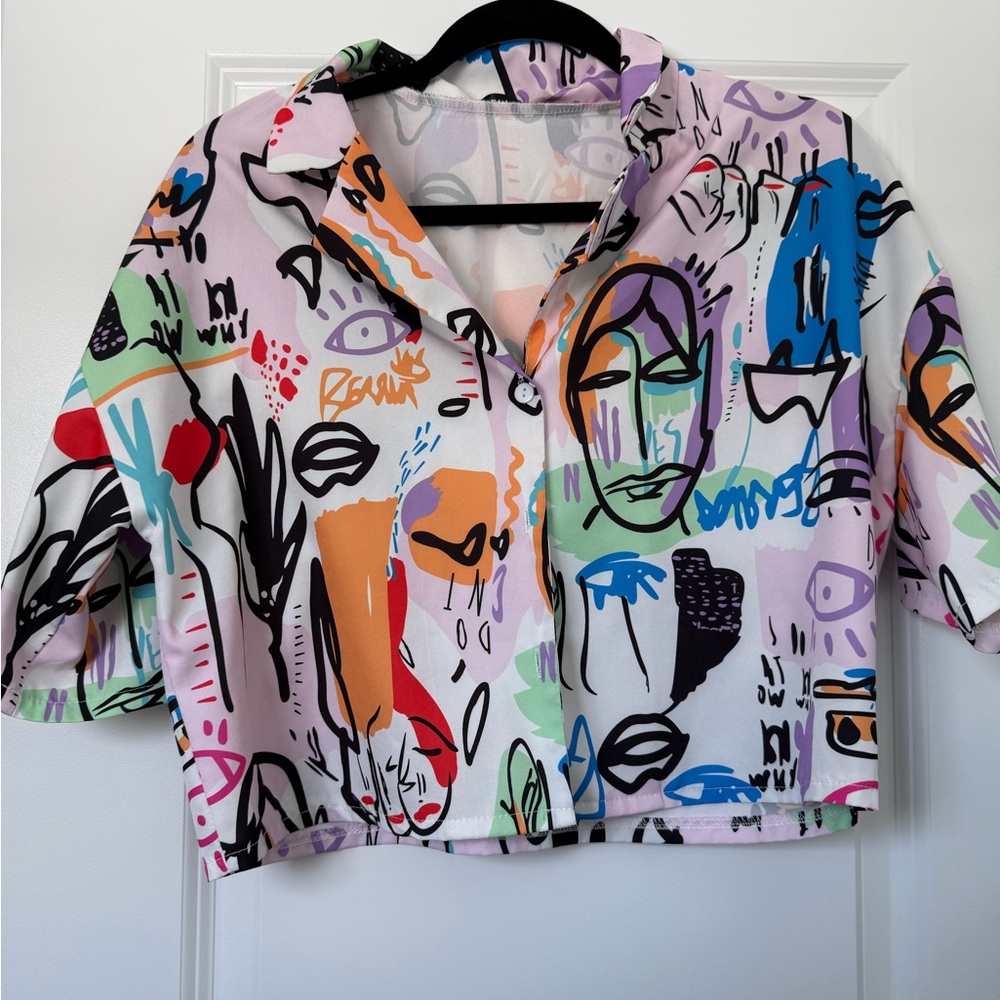 SHEIN Multicolor Abstract Print Top